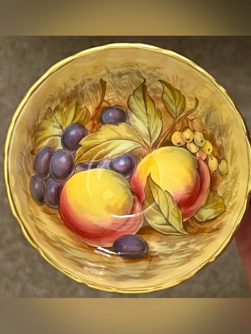 🍑Aynsley Orchard Fruit 1034 Vintage UK Fine Bone China 24K Gold Tea Cup & Saucer